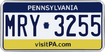 PA license plate MRY3255
