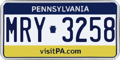 PA license plate MRY3258