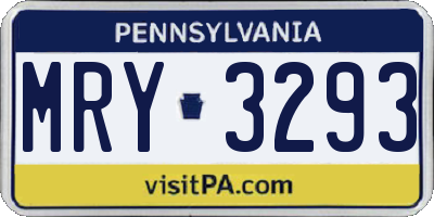 PA license plate MRY3293
