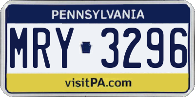 PA license plate MRY3296
