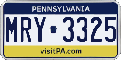 PA license plate MRY3325