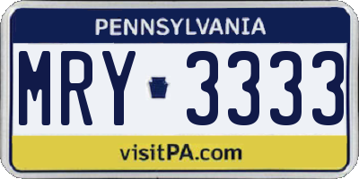 PA license plate MRY3333
