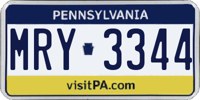 PA license plate MRY3344