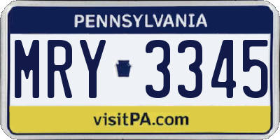 PA license plate MRY3345