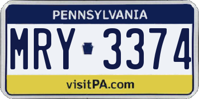PA license plate MRY3374