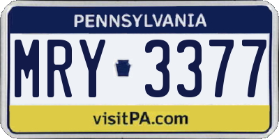 PA license plate MRY3377