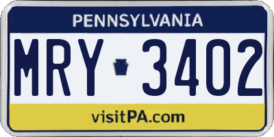 PA license plate MRY3402