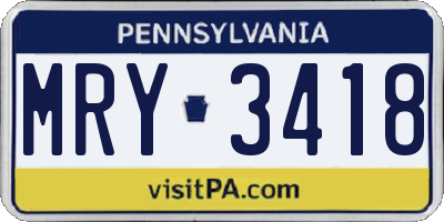 PA license plate MRY3418