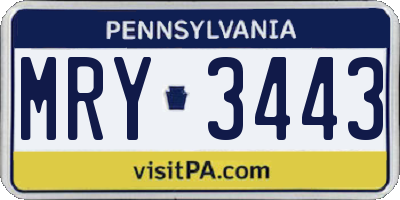 PA license plate MRY3443