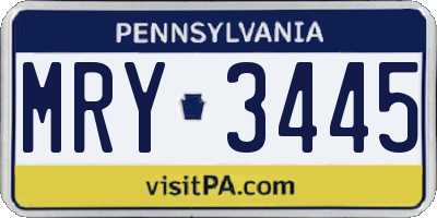 PA license plate MRY3445