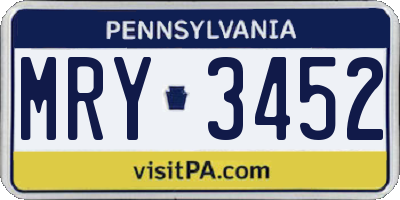 PA license plate MRY3452