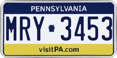 PA license plate MRY3453