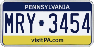 PA license plate MRY3454
