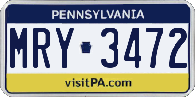 PA license plate MRY3472