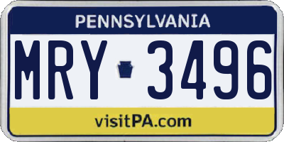 PA license plate MRY3496