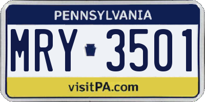 PA license plate MRY3501