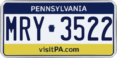 PA license plate MRY3522
