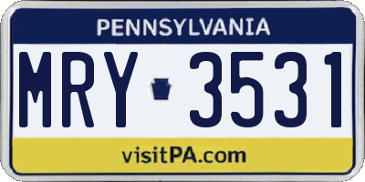 PA license plate MRY3531