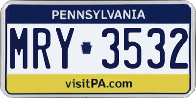PA license plate MRY3532