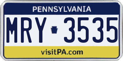 PA license plate MRY3535
