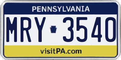 PA license plate MRY3540