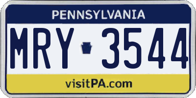 PA license plate MRY3544
