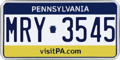 PA license plate MRY3545