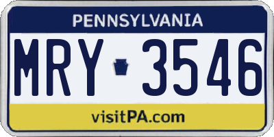 PA license plate MRY3546