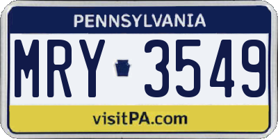 PA license plate MRY3549
