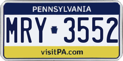 PA license plate MRY3552