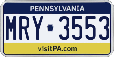PA license plate MRY3553