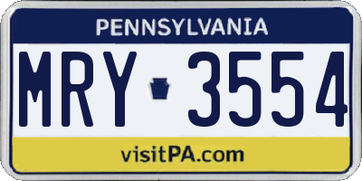 PA license plate MRY3554