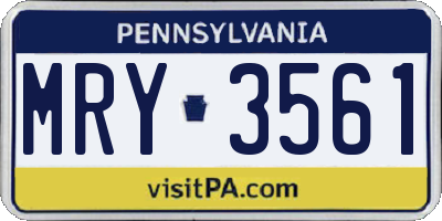 PA license plate MRY3561