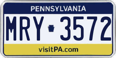 PA license plate MRY3572