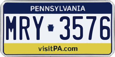PA license plate MRY3576