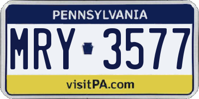 PA license plate MRY3577