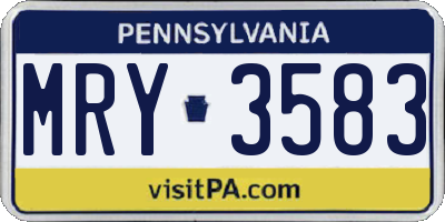 PA license plate MRY3583
