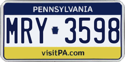 PA license plate MRY3598