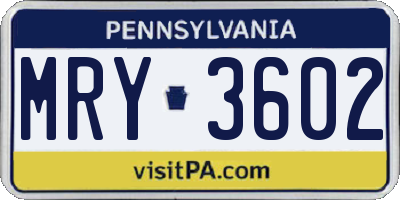 PA license plate MRY3602