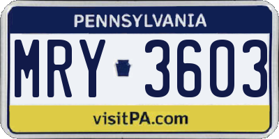 PA license plate MRY3603