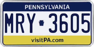 PA license plate MRY3605