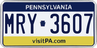 PA license plate MRY3607