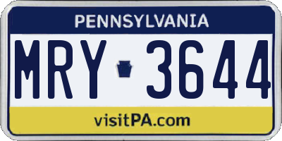 PA license plate MRY3644