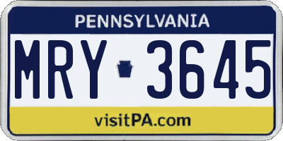 PA license plate MRY3645