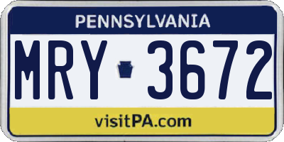 PA license plate MRY3672