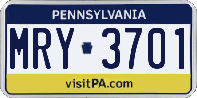 PA license plate MRY3701