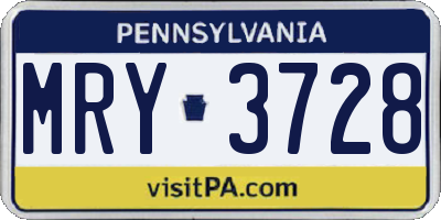 PA license plate MRY3728