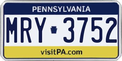 PA license plate MRY3752