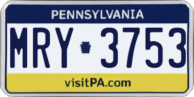 PA license plate MRY3753