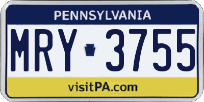 PA license plate MRY3755